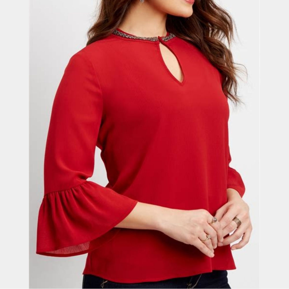 Red/Burgundy Maurice's Beaded Blouse/Top